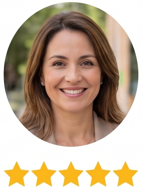 Retrato de apoderada de 3° Medio recomendando nuestro servicio de reforzamiento de química