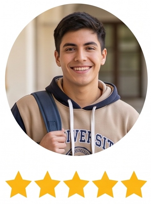 Alumno de Medicina destacando la resolución de pruebas en sus clases particulares de química inorgánica